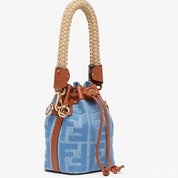 Cheap FF with In Motif Bucket Handle Mini Mon Straw Fendi Blue Straw Tresor Bag 0417